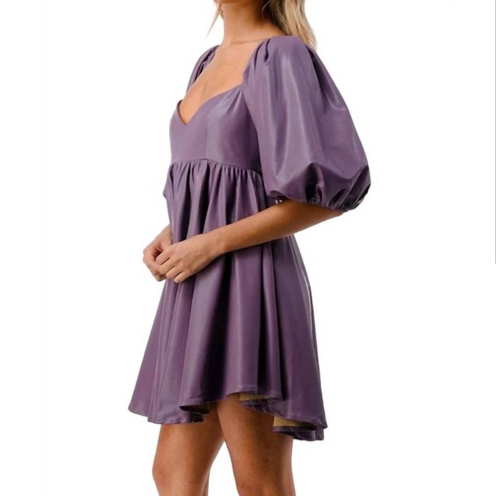 Dance & Marvel Presley Vegan Leather Puff Sleeve Babydoll Dress - Picture 5 of 15